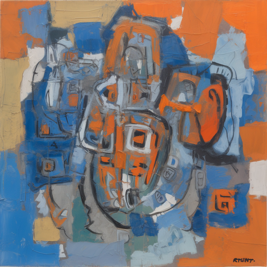 Abstract painting with Africa hints in orange and blue