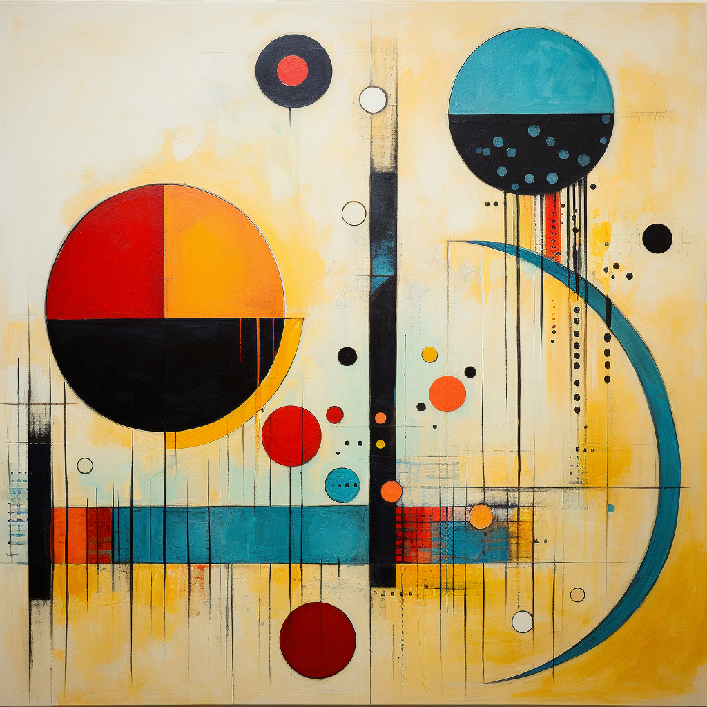 Abstract painting with geometric shapes and circles