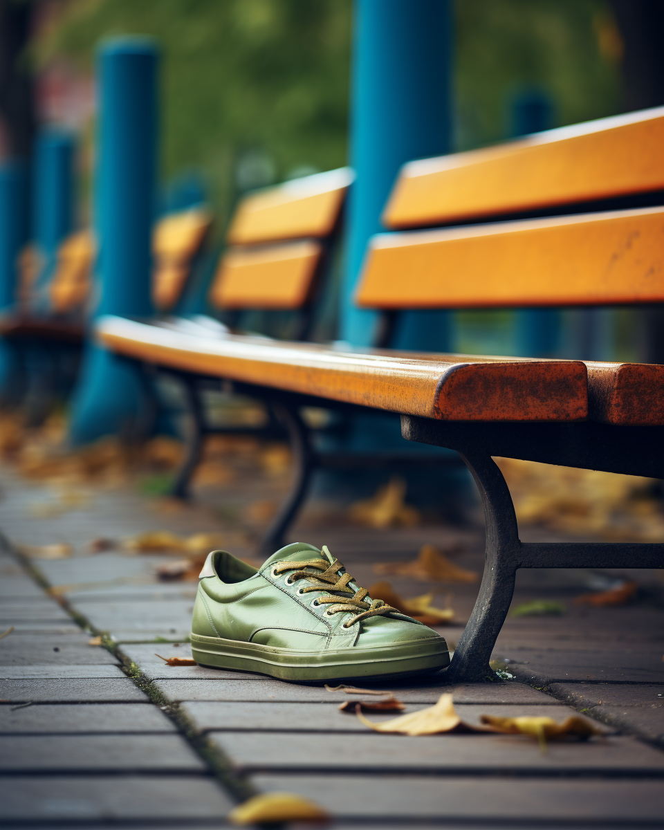 Colorful shoes on park bench