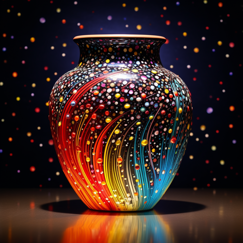 Colorful abstract pointillism vase artwork