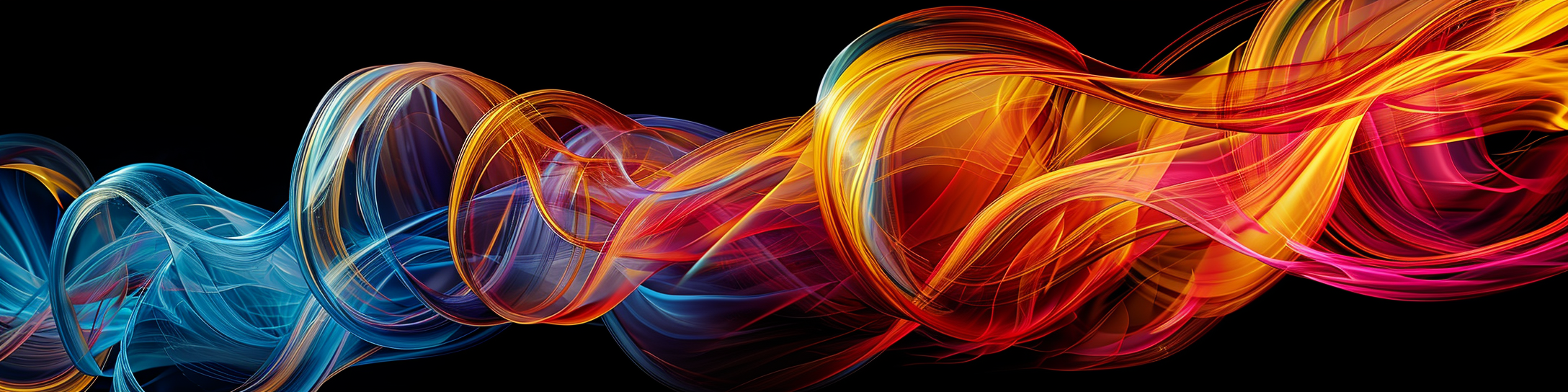 Colorful Light Ribbons on Black Background