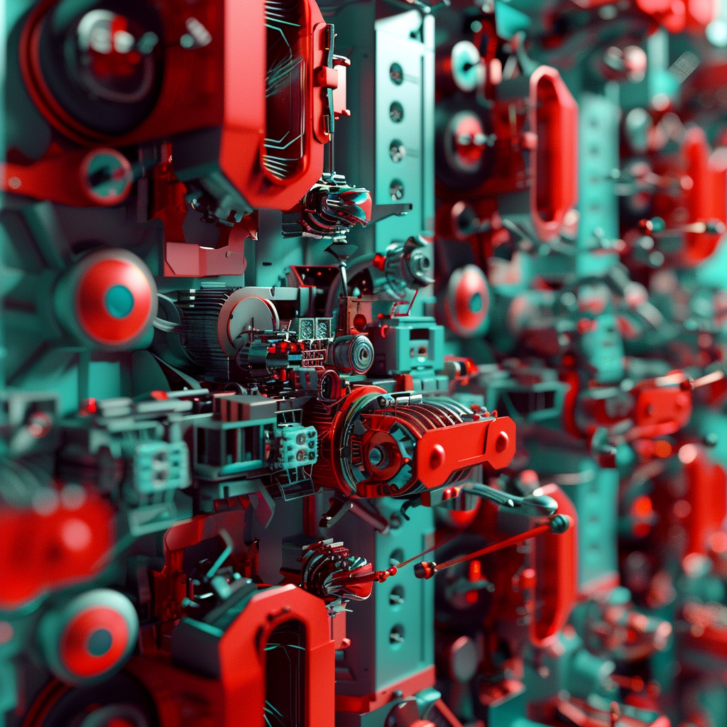 Red Turquoise Abstract Robotic Shapes