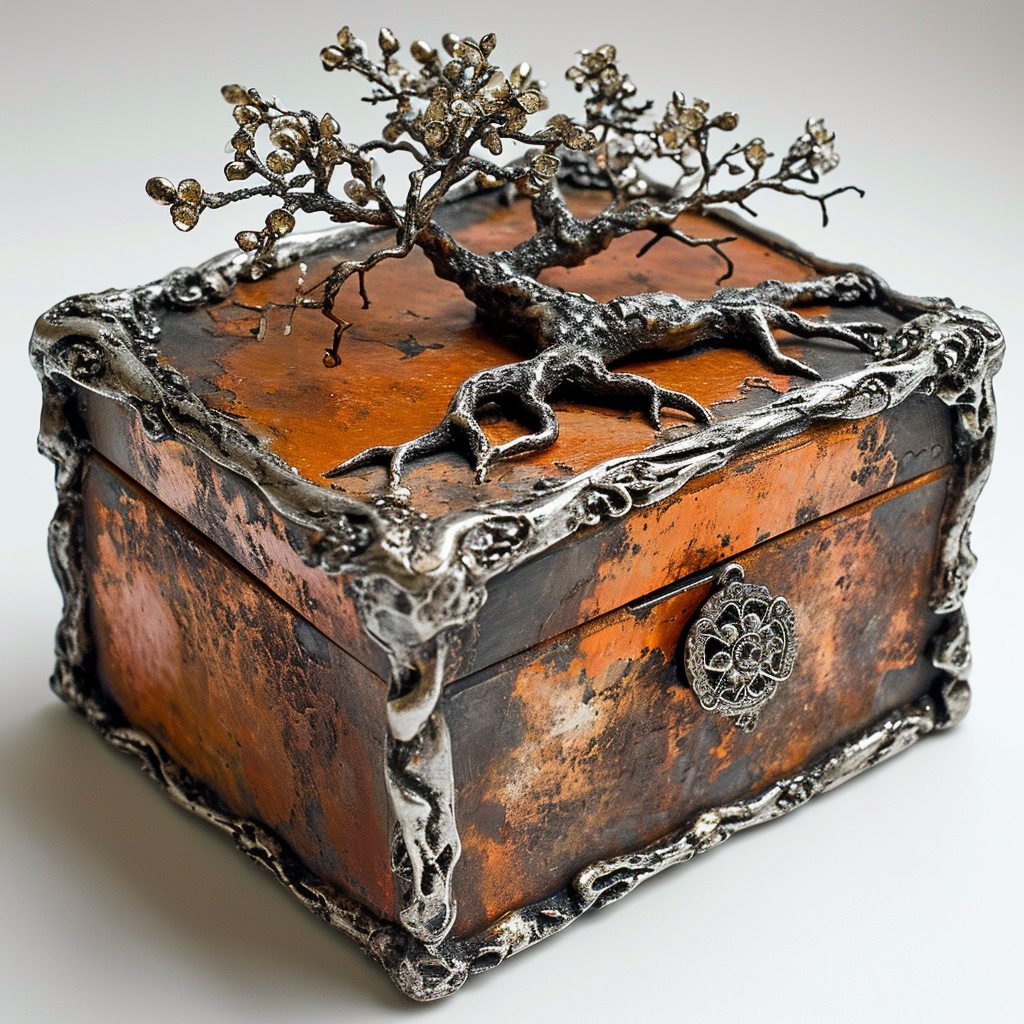 Abstract Sculpted Jewelry Box with Silver Fantasy Hardware