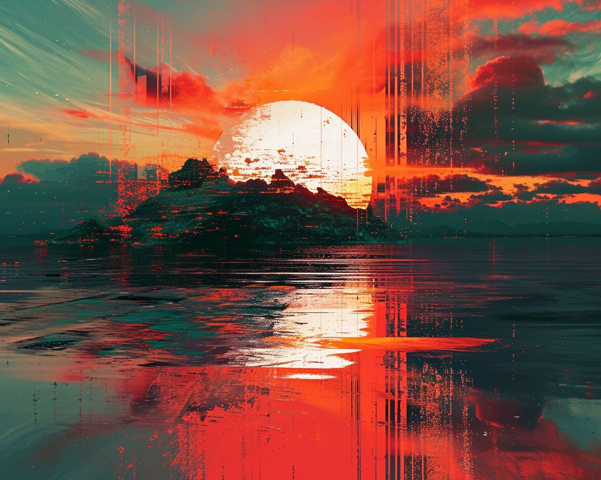 Abstract sunrise glitchy dieselpunk photo