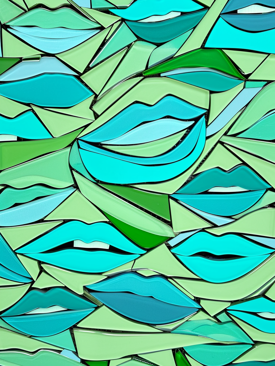 Stylized turquoise teal lips mosaic