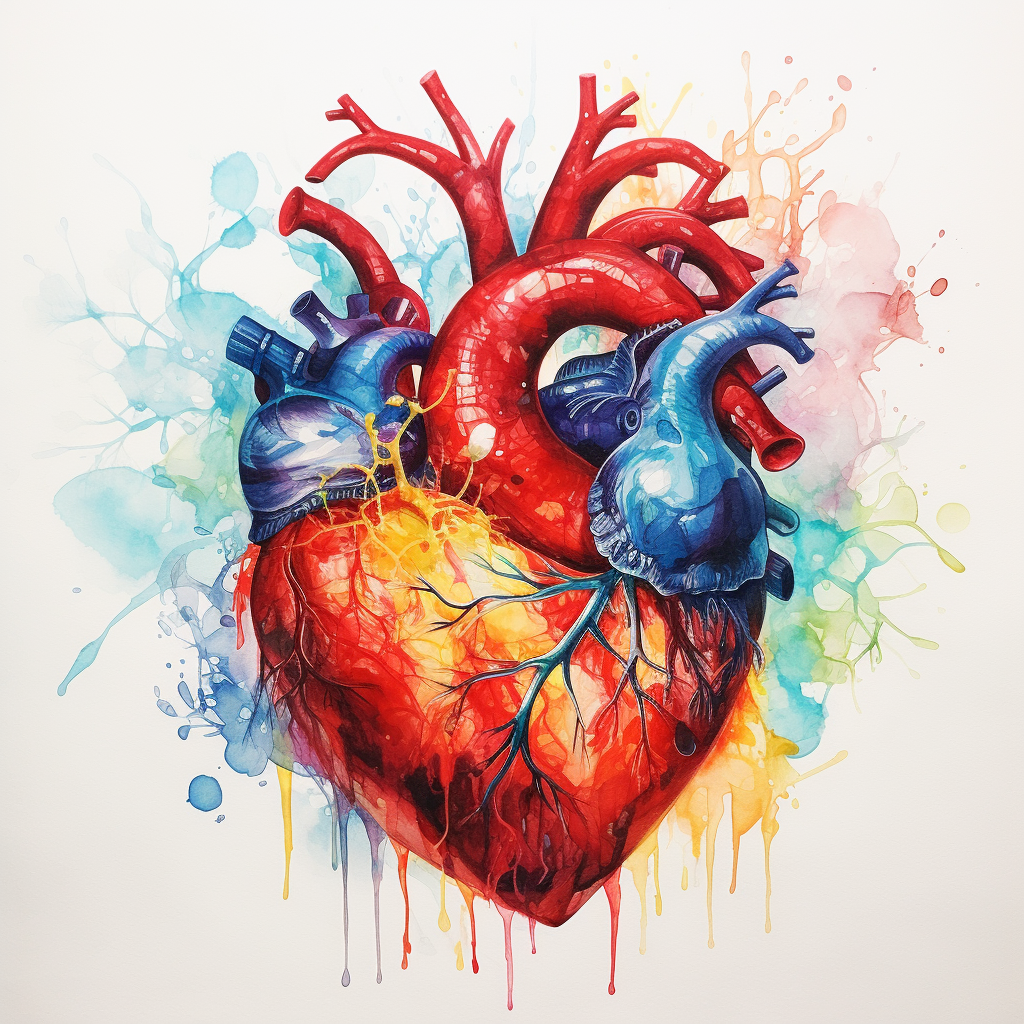 Abstract watercolor painting of human heart art