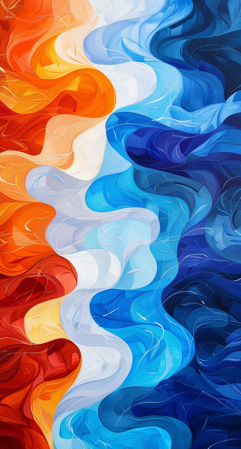 Abstract waves in cool and fiery colors