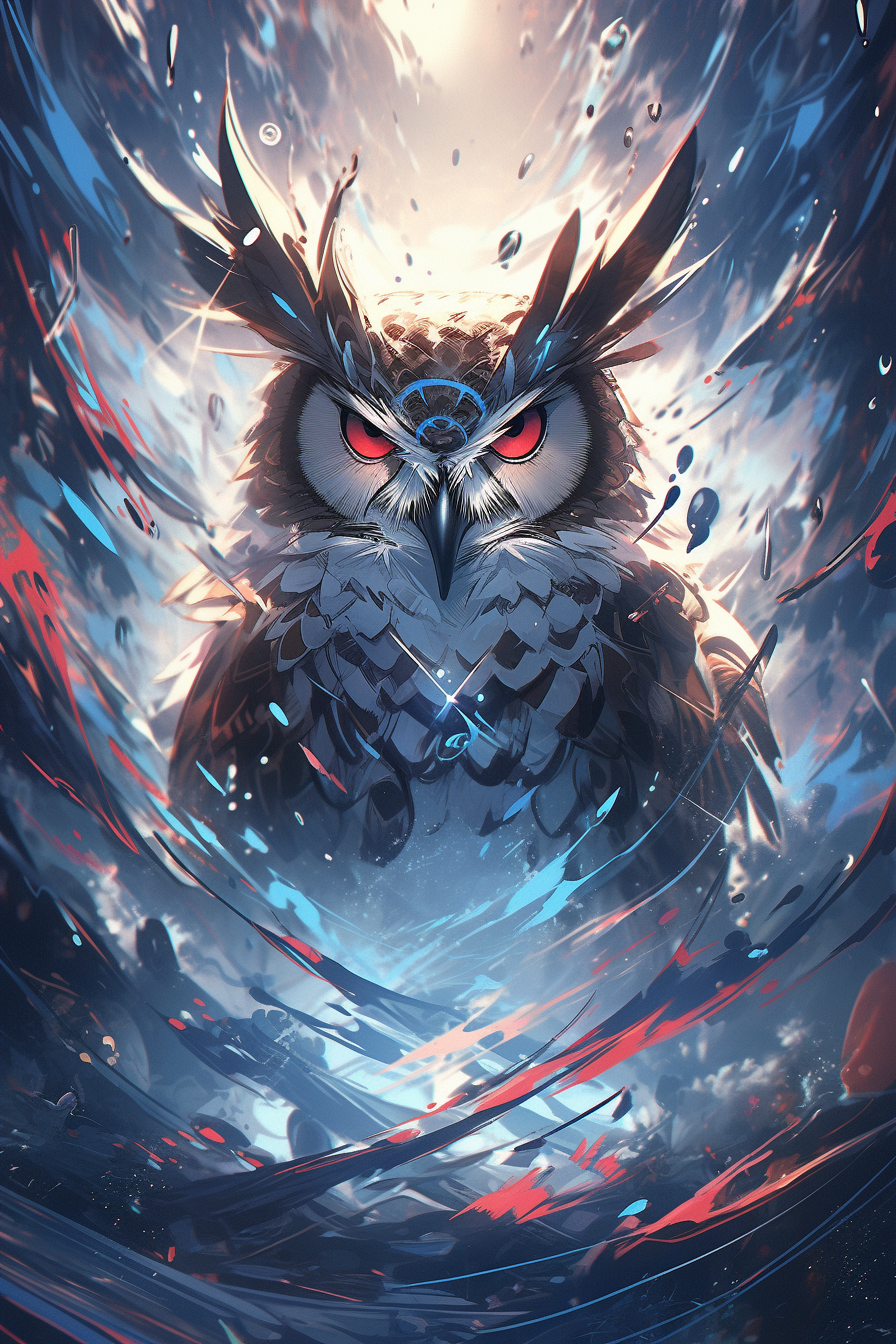 Detailed art of a wise owl turning into water