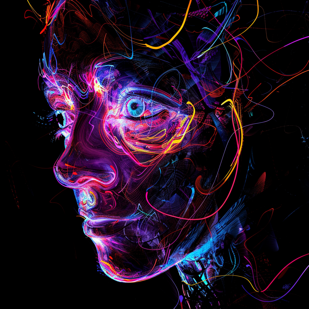 Woman face with third eye neon