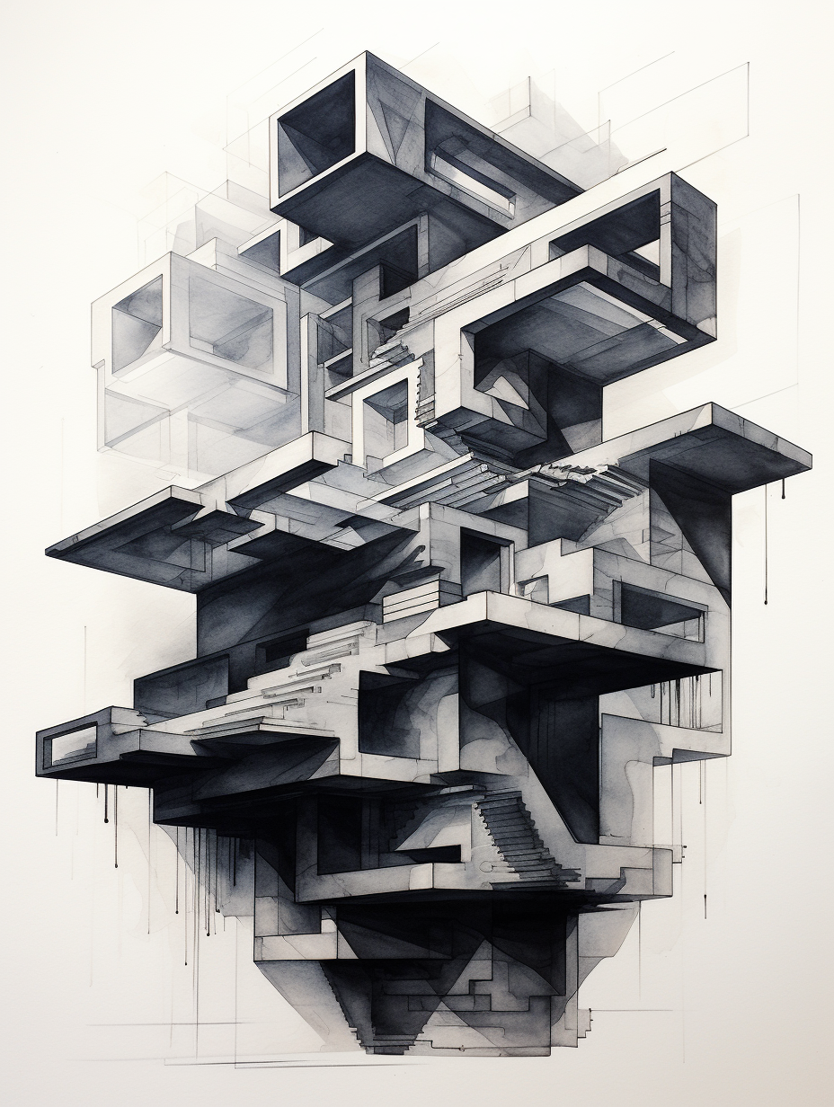 Abstract architectural sketch inspired by graphite molecular structure