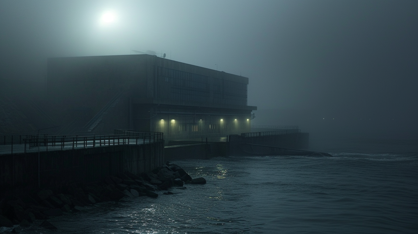 Abstract building in the fog