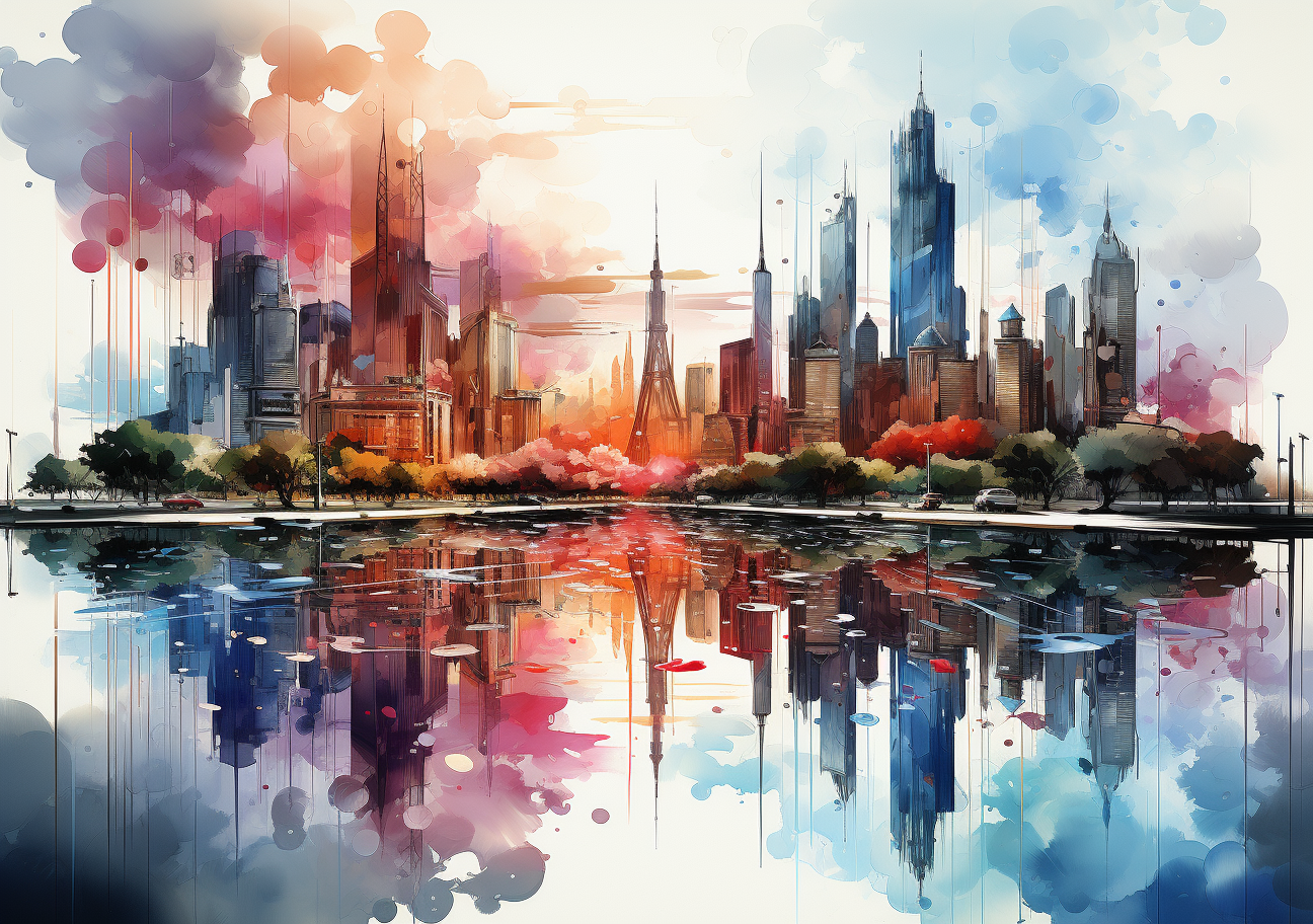 Abstract city illustration with pearly geometric shapes