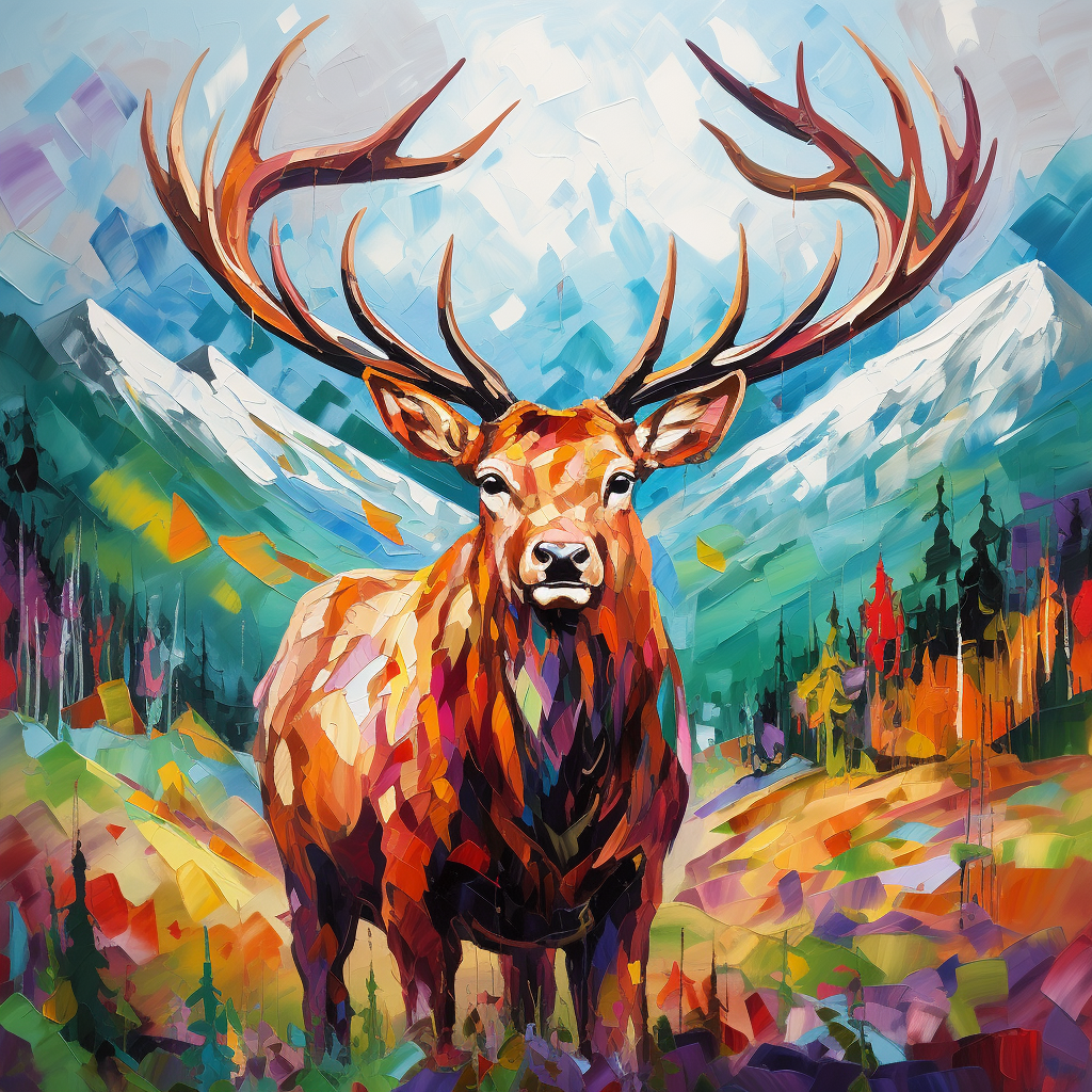 Colorful abstract portrait of large elk