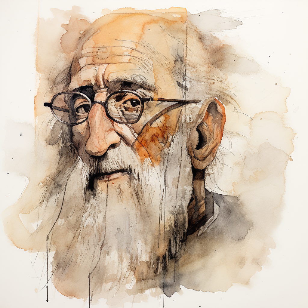 Abstract pen and ink drawing of an old man