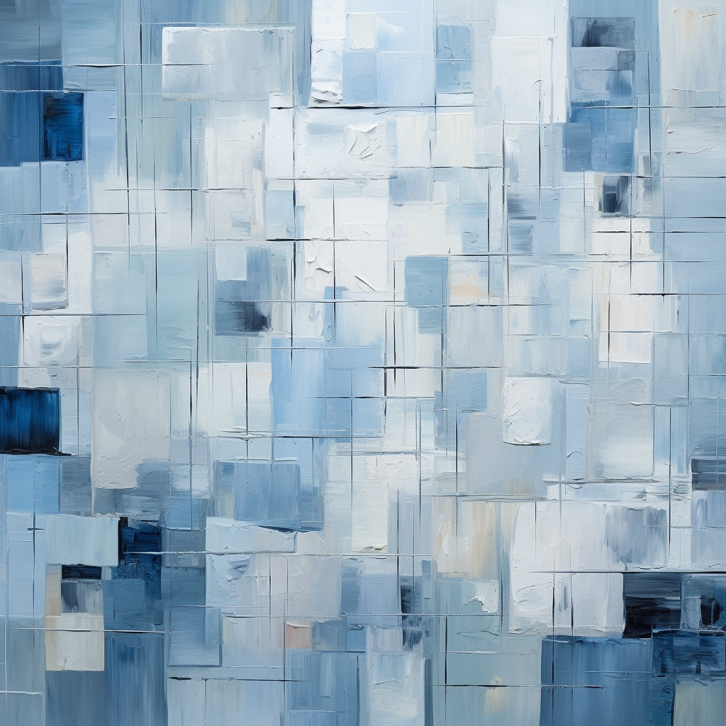 Abstract painted art with blue and grey squares