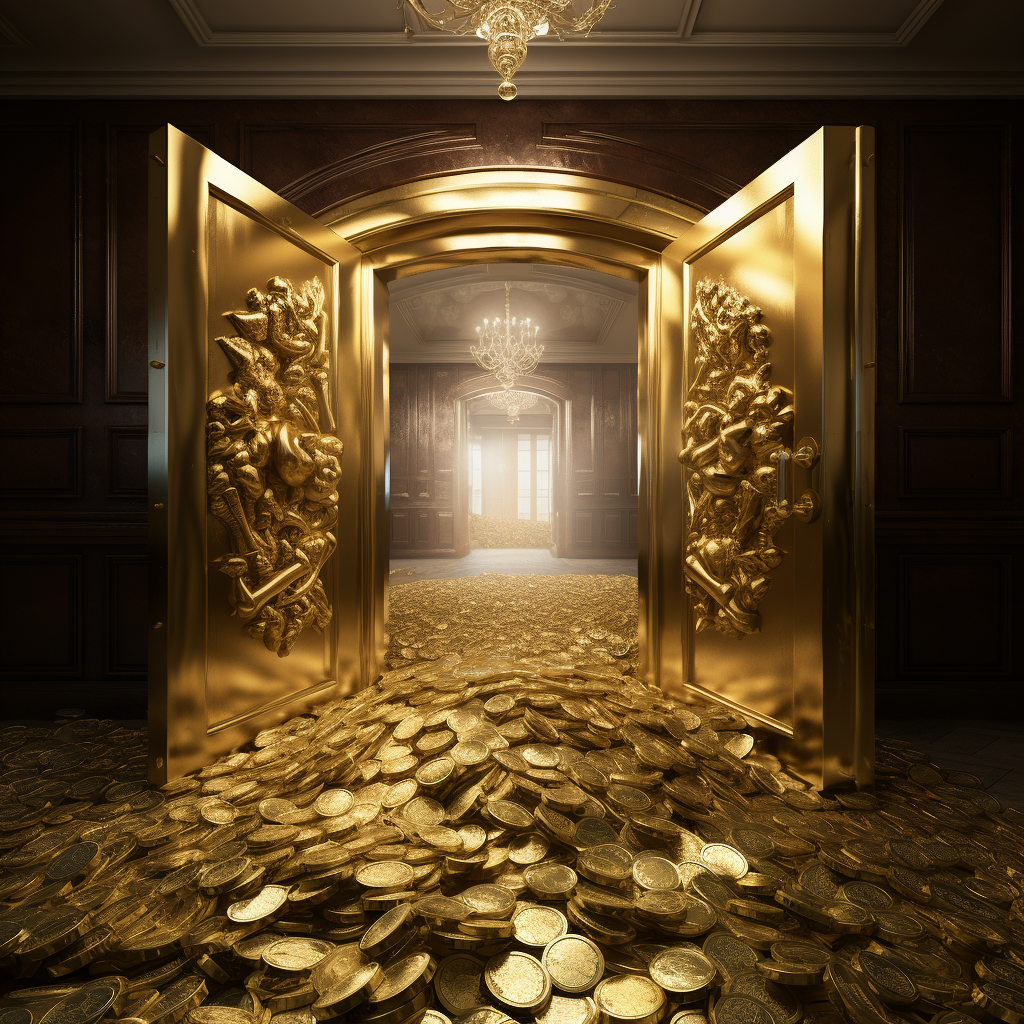 Realistic depiction of abundant money and gold