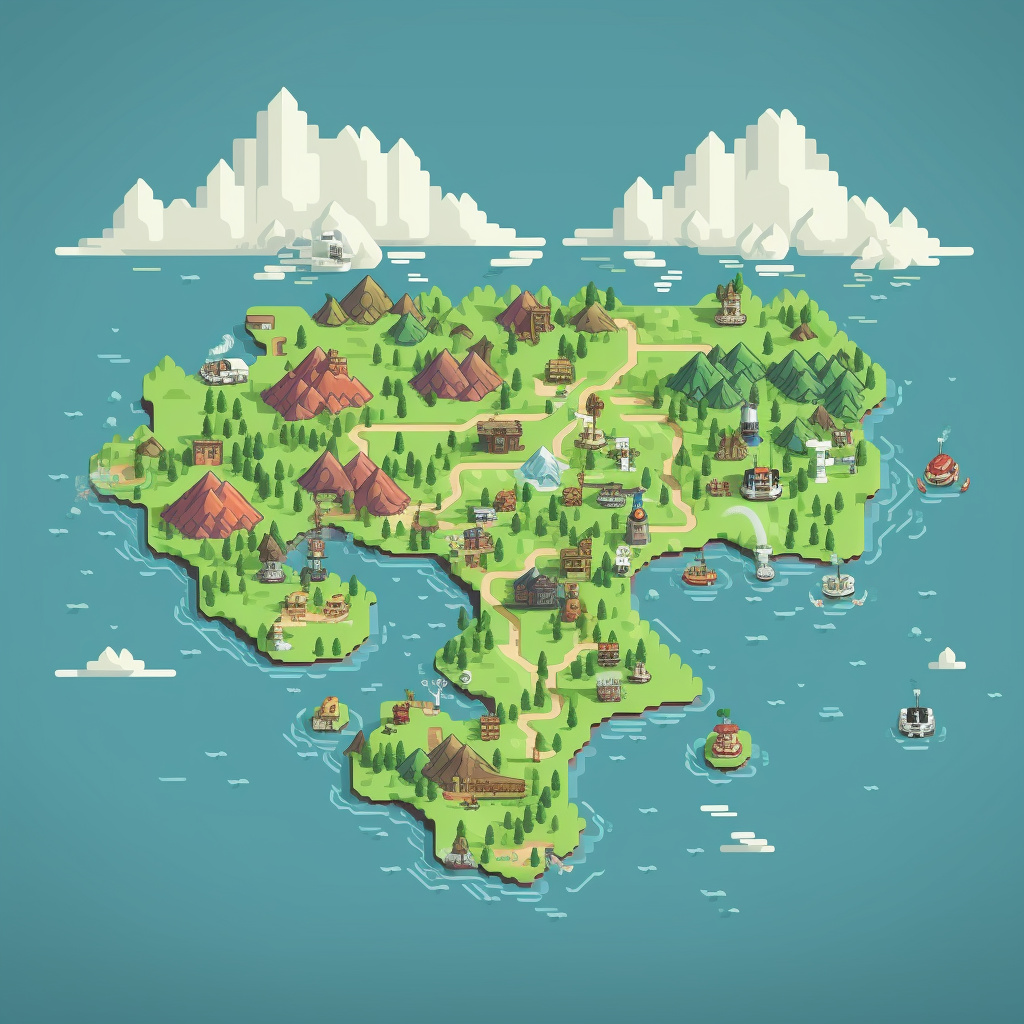 Minimalistic world map with pixel art design