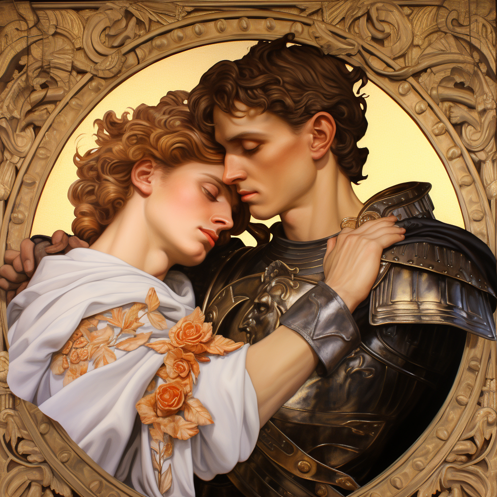 Embracing of Achilles and Patroclus in Leyendecker-Rockwell Style