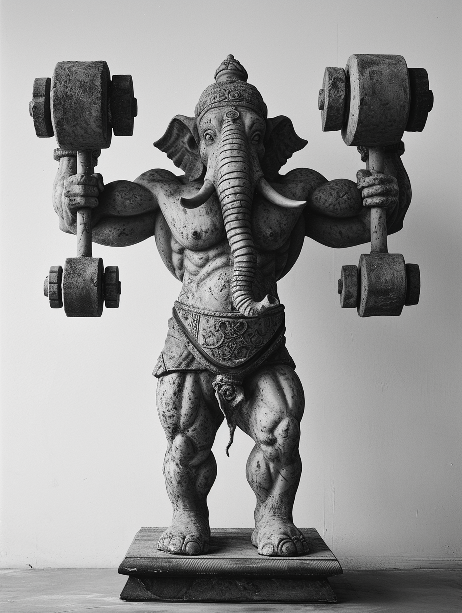 Ancient Thai Elephant Bodybuilder Statue