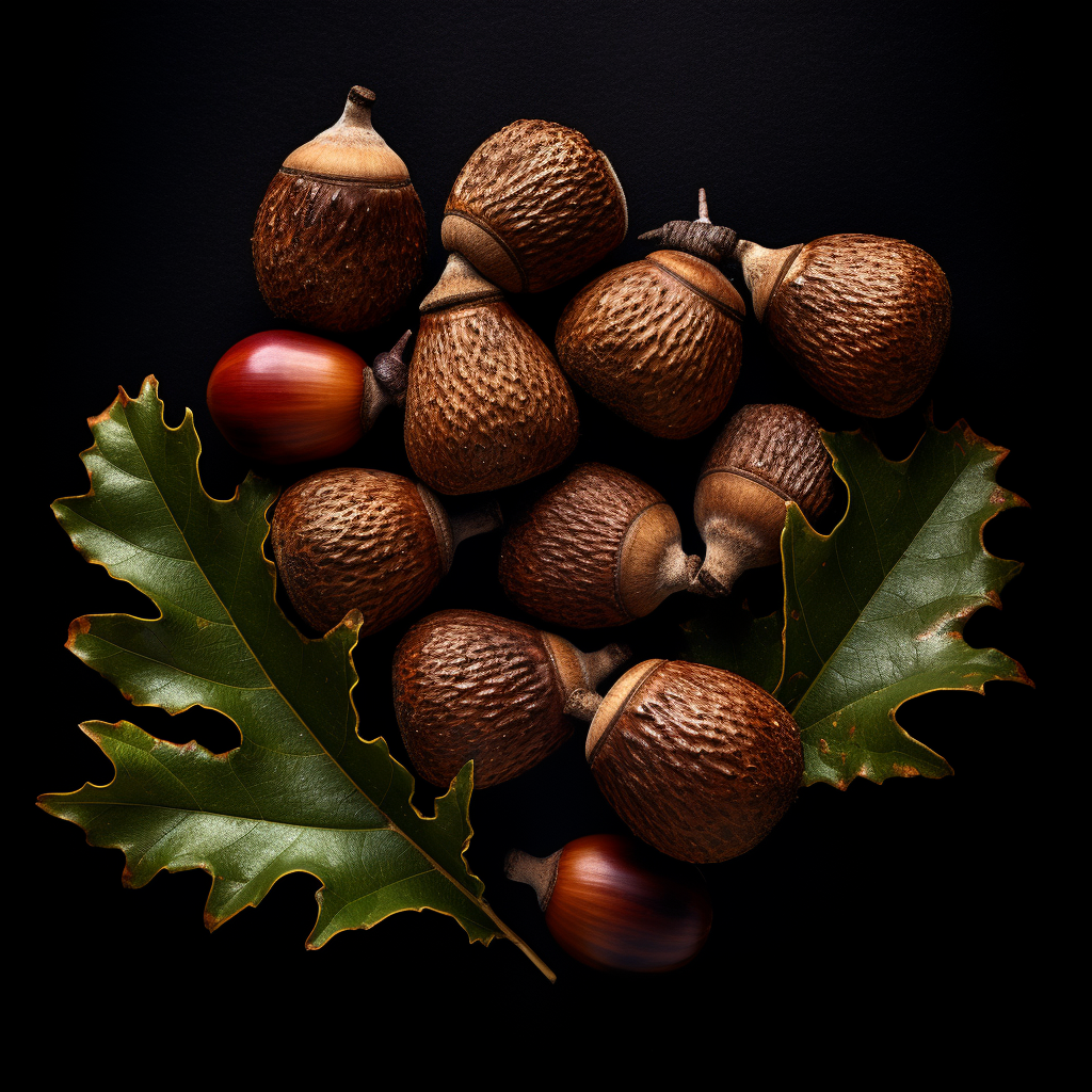 Close-up of isolated acorns