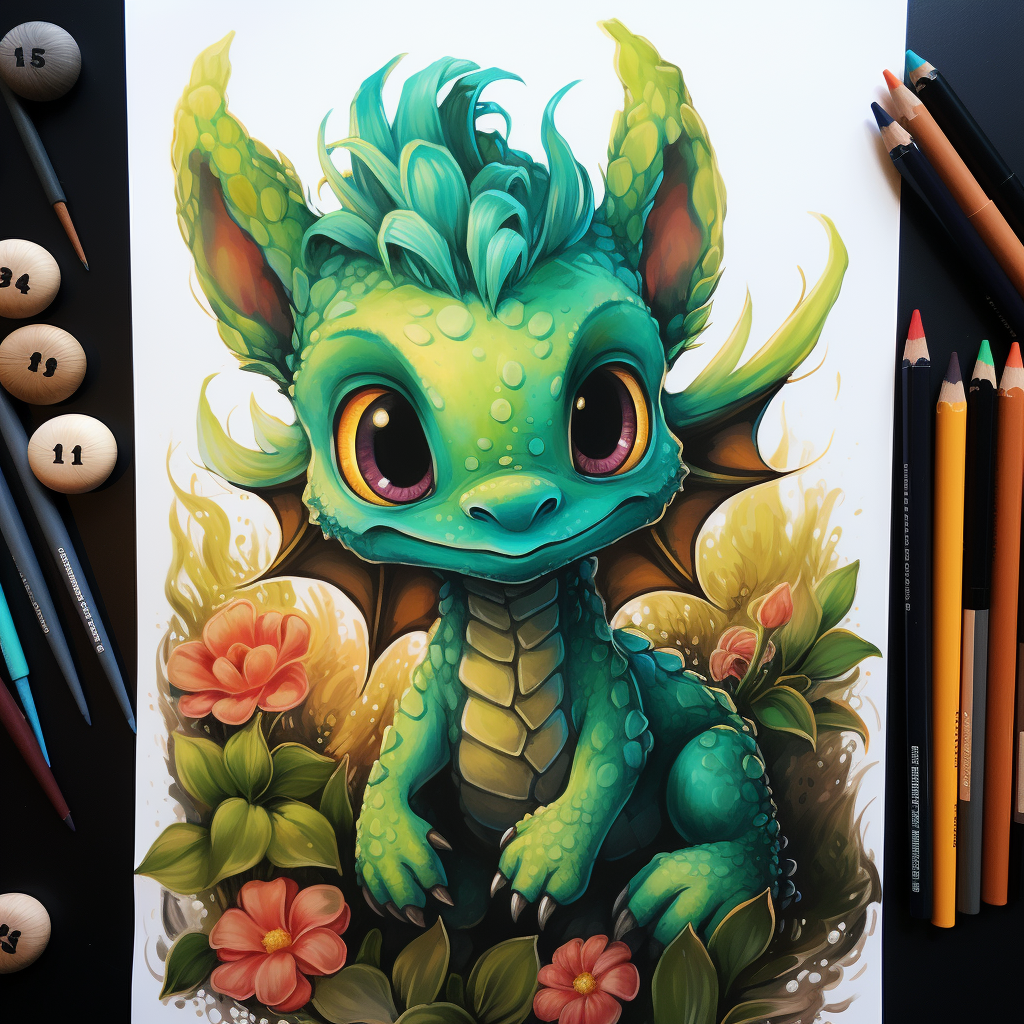 Adorable dragon in acrylic paint style