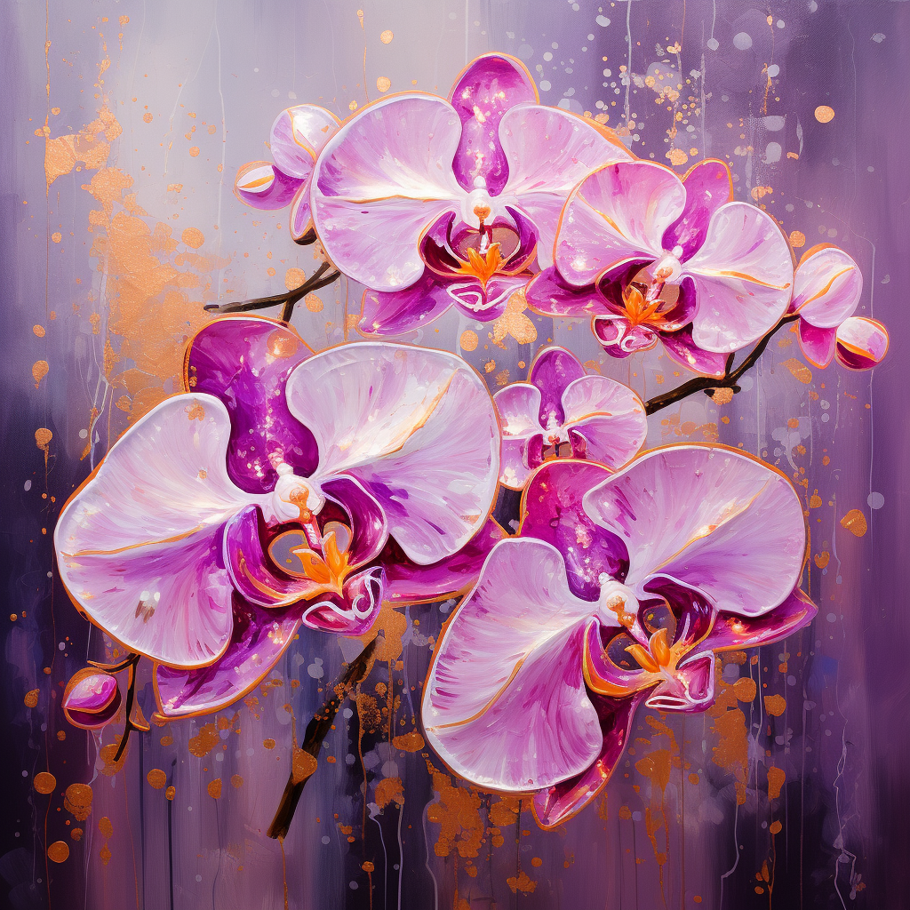 Acrylic Paint Texture Orchids with Sparkles Background