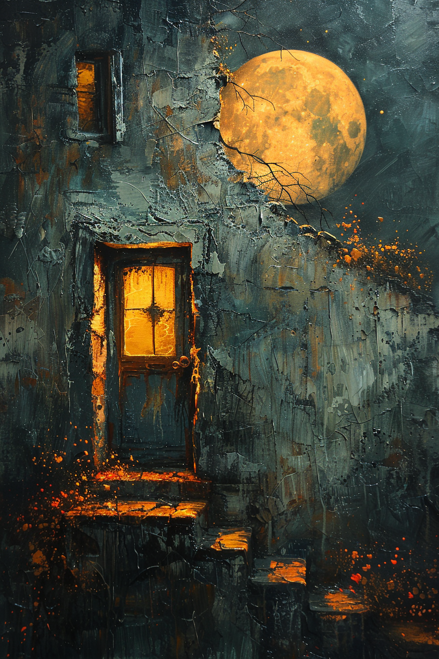 Dreamy Acrylic Painting Moon Wall Window