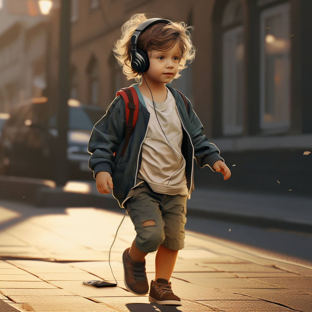 Kids walking with headphones on