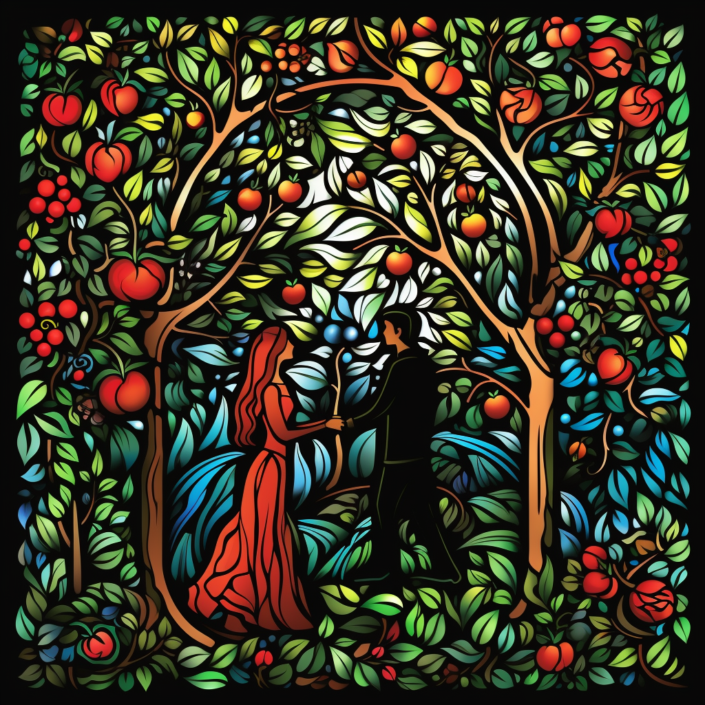 Illustration of Adam and Eve in the Garden of Eden