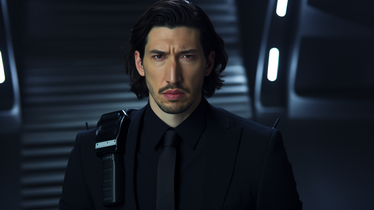 Adam Driver in black special agent attire