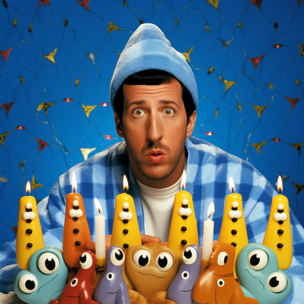 Adam Sandler as Menorah with Dreidels