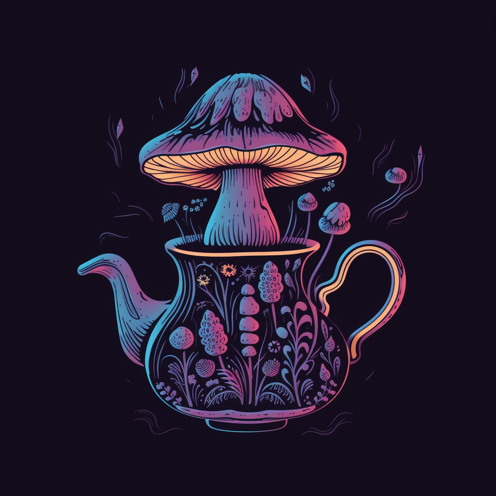 Adaptogen tea logo with mystical purple mushroom