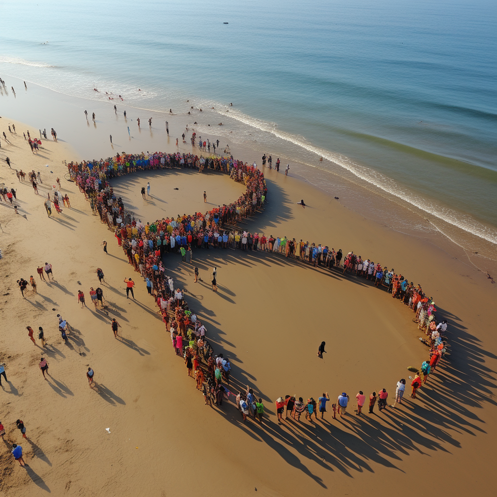 People standing on beach forming Adil dan Merata