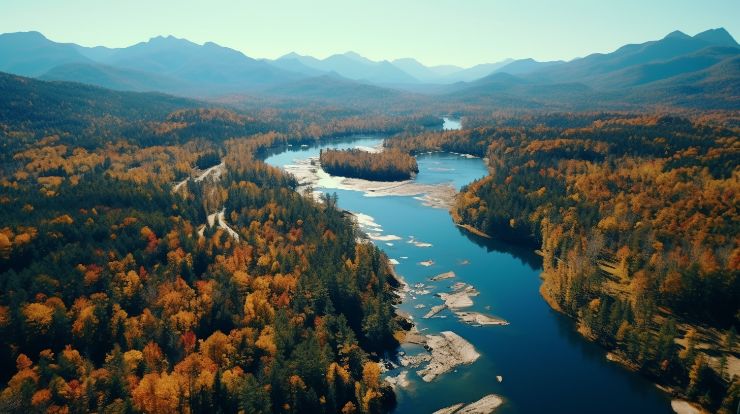 Aerial view of Adirondacks in autumn