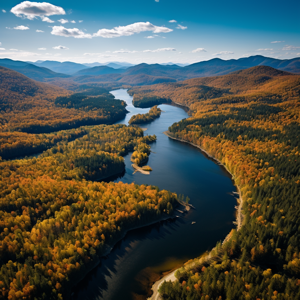 Adirondacks autumn aerial view