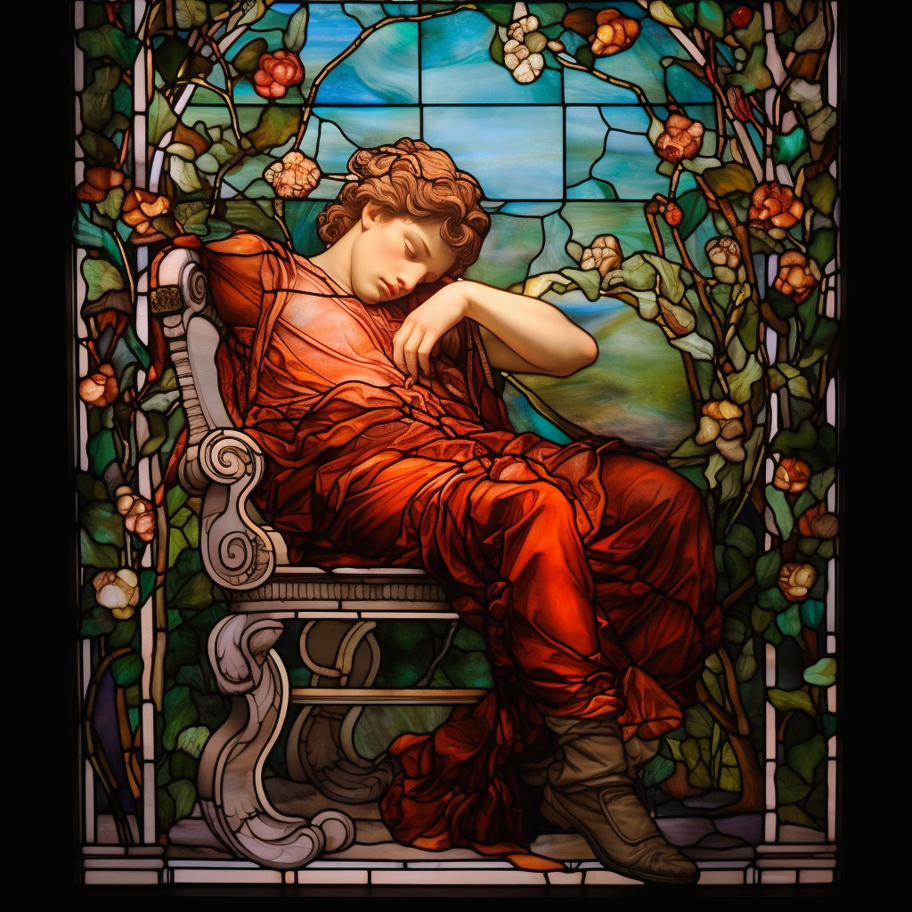 Resting Adonis in Tiffany Stained Glass