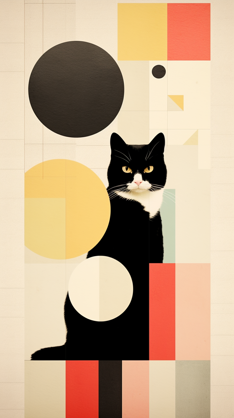 Adorable cat collage with pastel colors and shapes.