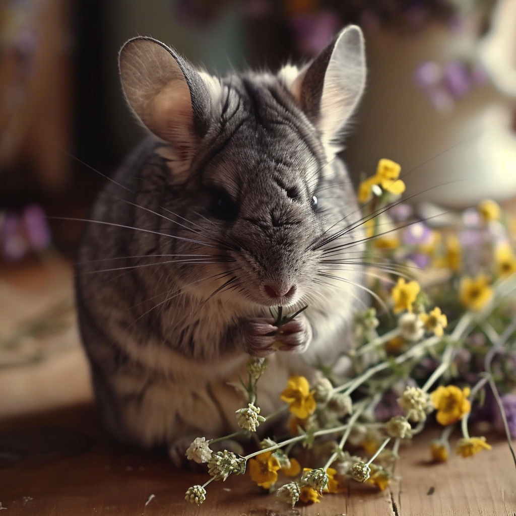 adorable chinchilla working florist image