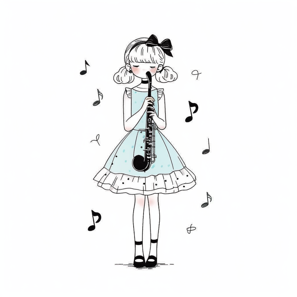 Cute girl playing clarinet illustration