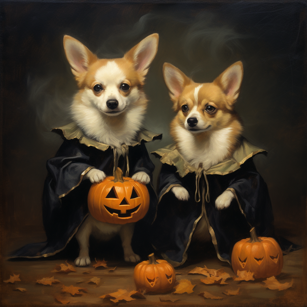 Corgi dogs in Halloween costumes