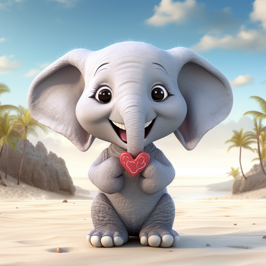 Smiling elephant with heart and text FIA