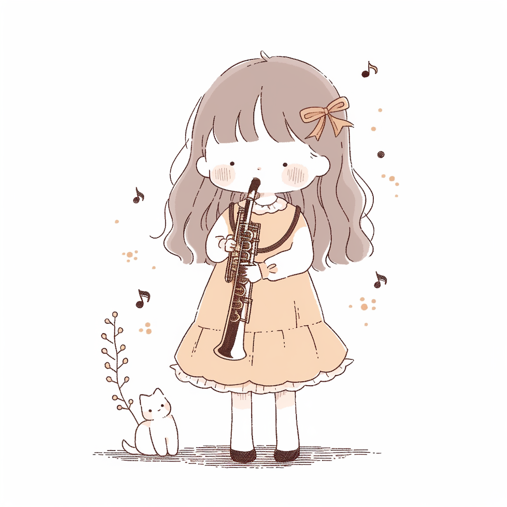 Adorable girl playing clarinet illustration