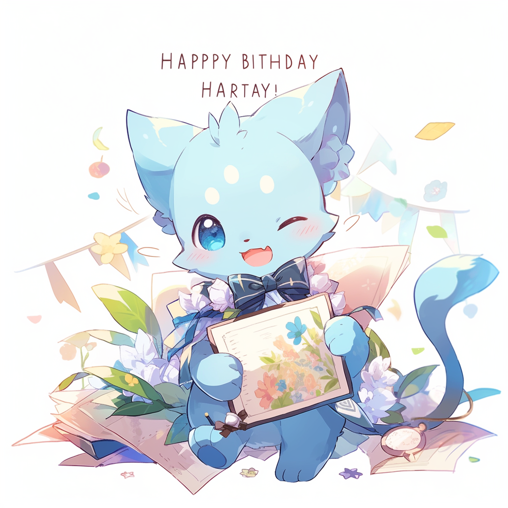 Cute kitten with birthday card