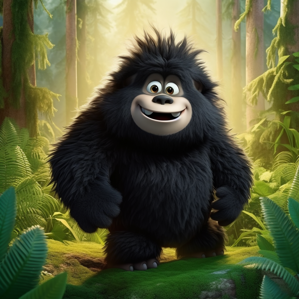 Black fur sasquatch in jungle animation