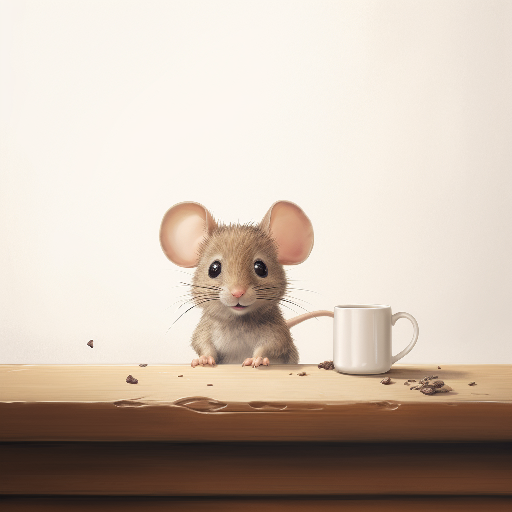 Cute Mouse at Table on White Wall