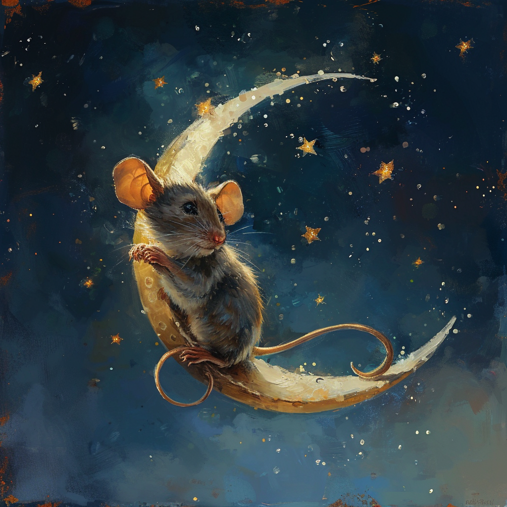 Cute mouse on crescent moon