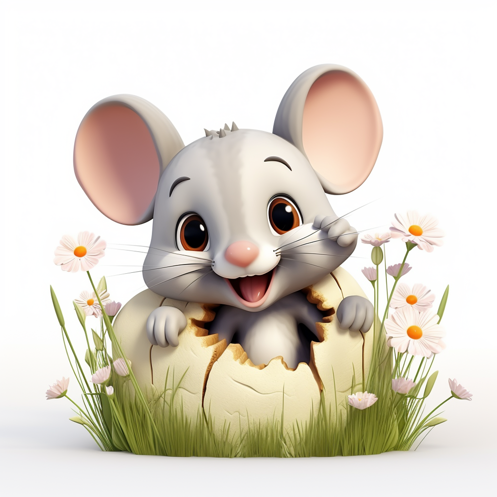 Cute mouse holding wildflowers