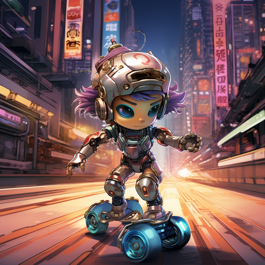 Small robot riding a hoverboard