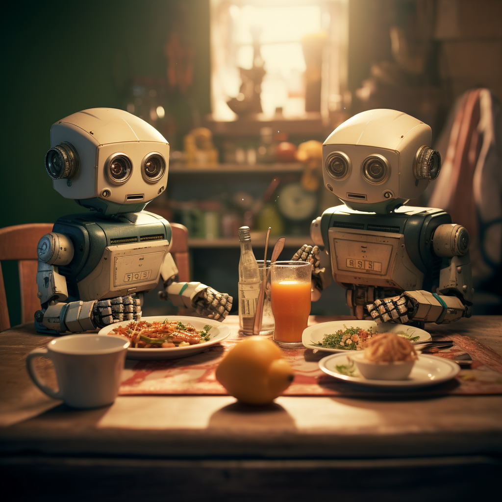 Robots enjoying dinner together