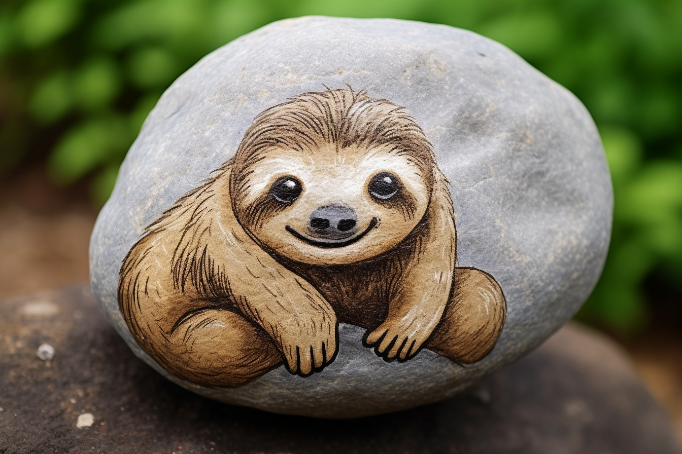 Cute sloth rock painting art